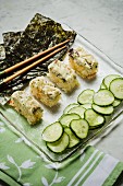 Japanese chirashi sushi with cucumber and seaweed