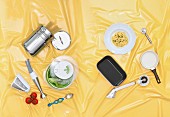 Assorted kitchen utensils for preparing pasta dishes