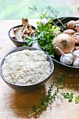 Rice, herbs, onions, garlic and mushrooms