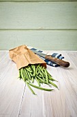 Green beans in a paper bag