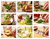 How to prepare potato and bean salad with soused herring strips and apple
