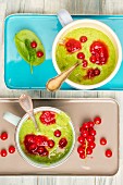 Kiwi, spinach and banana smoothie with redcurrants