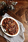 Beef braised in red wine with porcini mushrooms