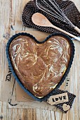 A heart-shaped marbled brownie with Philadelphia