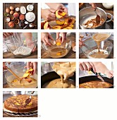 How to prepare a coffee cake with peaches and chocolate decorations