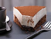 An espresso cake with a chocolate biscuit and yogurt cream