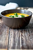 Carrot soup with coconut milk, ginger and sweet potatoes