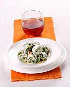 Bread dumplings with herbs and gorgonzola