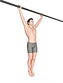 Person exercising on pull up bar