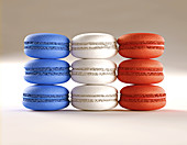 Blue,white and red macaroons