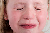 Girl with eyes closed,crying