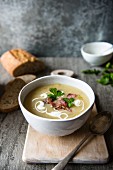 Parsnip soup with bacon, cream and parsley