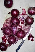 Red onions in a net