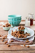 Chickpeas glazed with maple syrup, coconut milk and cinnamon as a snack