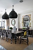 Black furniture in modern, Colonial-style dining room
