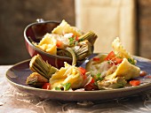 Goats cheese tortellini with artichokes
