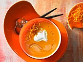 Carrot and ginger soup with orange oil
