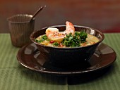 Portuguese green cabbage stew with prawns