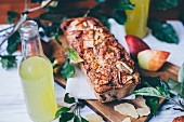 Wholegrain apple pie on a cutting board
