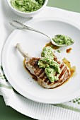 Grilled Pork Cutlets with Pea Chutney