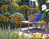 Yellow bed with garden lounger