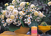 Bouquet of dahlias, daisies, summer jasmine, joint flower and grasses
