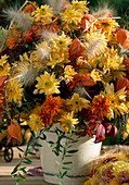 Bouquet of autumn chrysanthemums, Pennisetum