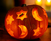 Halloween: Pumpkin with stars and moons