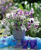 Bouquet with Lathyrus odoratus peaches and gypsophila