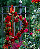 Heart of pink (Red Leonardo da Vinci rose petals) and rose hips, hydrangea (hydrangea flowers)