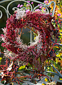 Autumn wreath of Erica and Calluna (heather), Calocephalus (barbed wire)