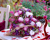 Autumn wreath made of autumn chrysanthemums (Chrysanthemum)