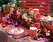 Latastick bundle with Dianthus (carnations), Nemesia 'Mango', Elfenspiegel, Physalis