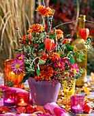 Chrysanthemum, Hedera (ivy), Rosa (rosehip), Physalis