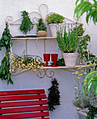 Lavandula (lavender), Helichrysum (curry herb), herb bouquets