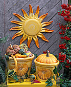 Cucurbita (pumpkins in pots with napkin decoration)