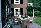 Terrace with wooden seating group