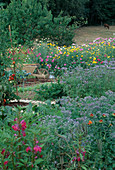 Bauerngarten mit Sommerblumen, Gründünger, Kräutern und Gemüse