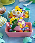 Pink bowl with sugar eggs