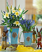 Bouquets of daffodils and grape hyacinths