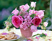 Rosa (Rose), Campanula medium (Marian bellflower)