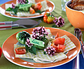 Lycopersicon (tomatoes), Origanum (oregano flowers)