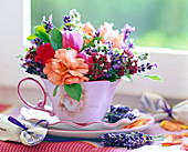 Bouquet of pink (rose), lavandula (lavender)