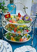 Silver-plated etagere with colourful Easter eggs