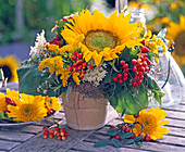 Helianthus (Sunflower), Berries of Viburnum (Snowball)