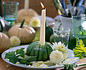 Cucurbita (pumpkin) as candlestick and place card
