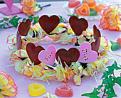 Wreath with threaded petals of dianthus (carnation)