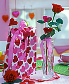 Pink (rose, red) in wave bottle, heart pin