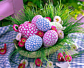 Easter eggs painted and covered with eggshells