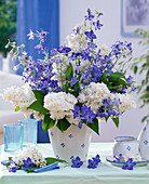 Syringa (lilac), white and Consolida bouquet